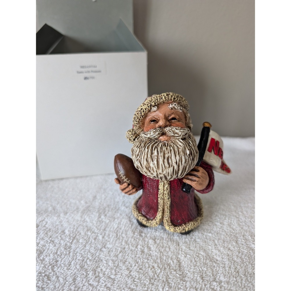 Nebraska Cornhuskers Christmas Santa Figurine Bert Anderson Pennant Signed Box